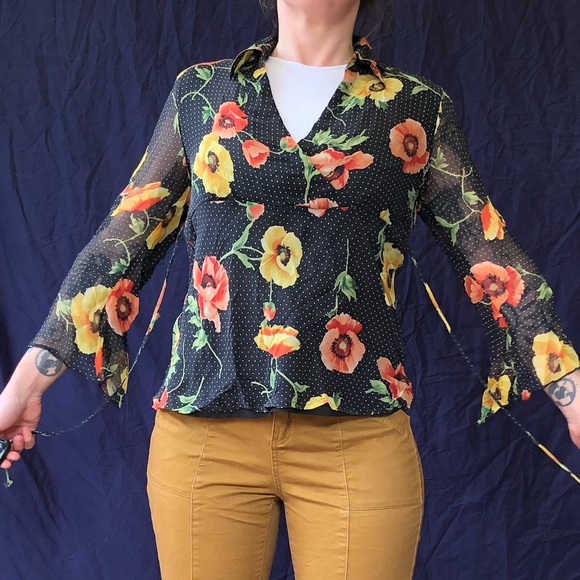 Silk Y2K poppy print blouse - Picture 2 of 6